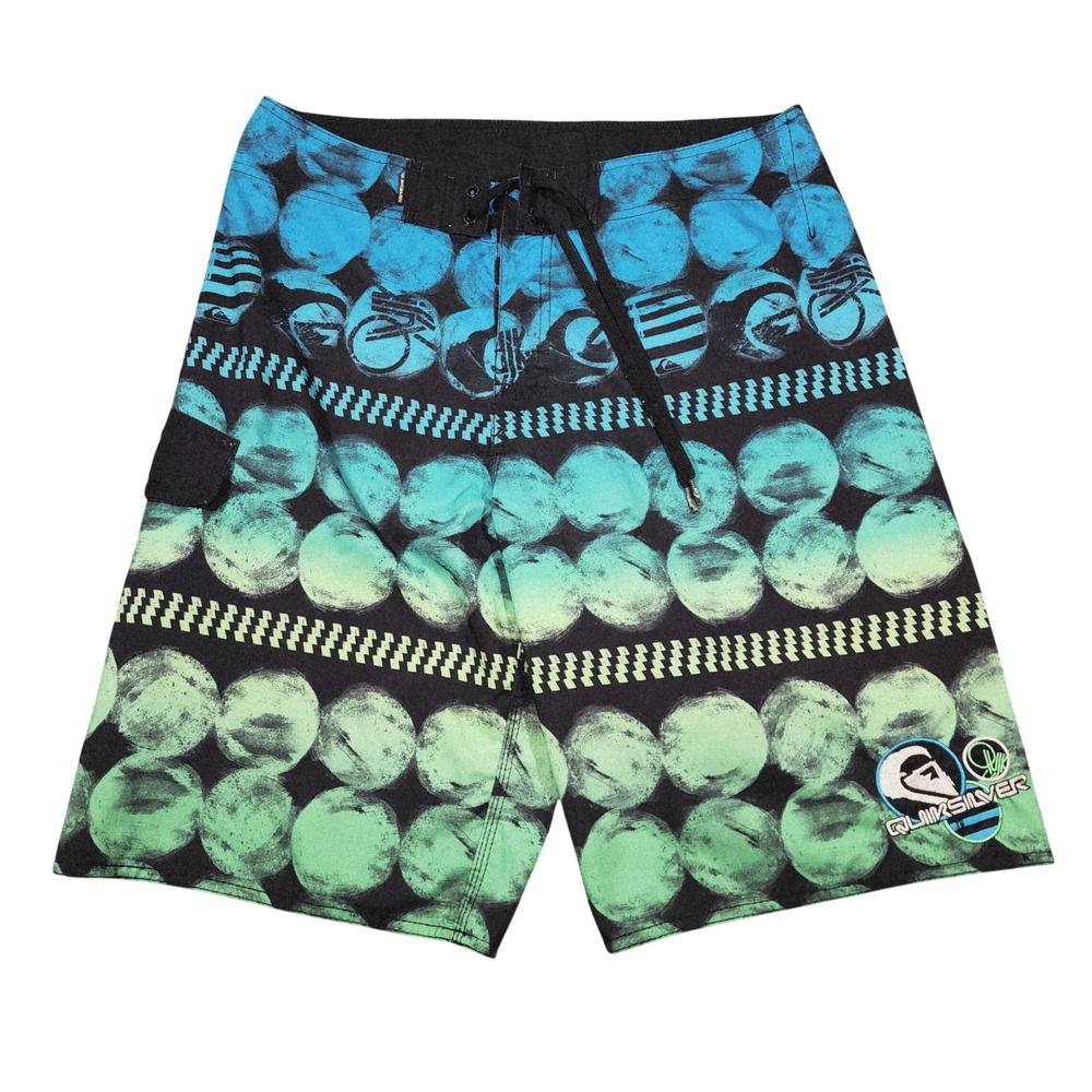 Quicksilver Board Shorts 32 Men Blue‎ Yellow Black Swim Surf Skater Beach Preppy